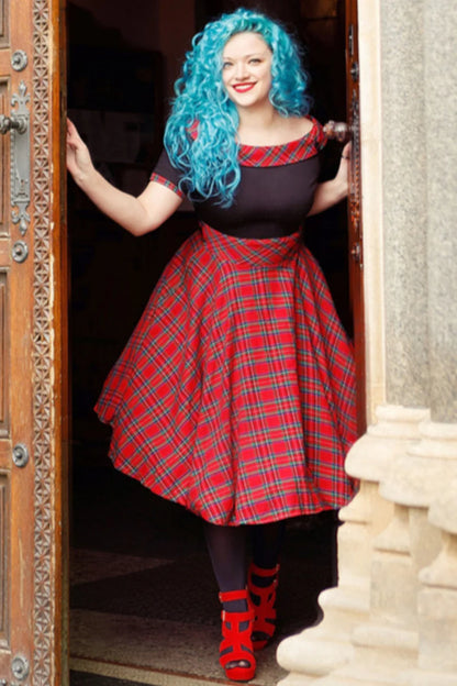 Darlene Retro Swing Dress in Red Tartan