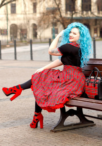 Darlene Retro Swing Dress in Red Tartan
