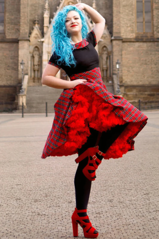 Darlene Retro Swing Dress in Red Tartan