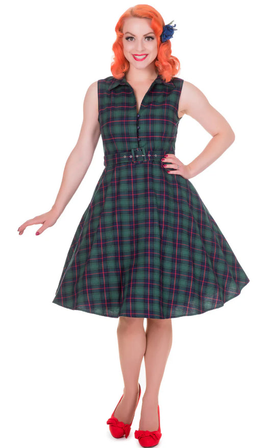 Poppy Retro Shirt Swing Dress im Green Check – Klassischer 50s-Charme mit Hemdblusenflair