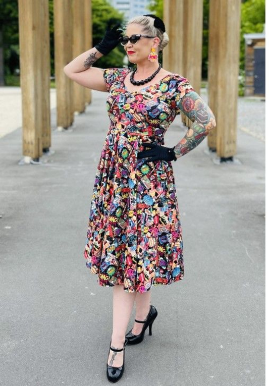 Lily Pop Art Off Shoulder Circle Dress | Letztes Unikat in Größe 44 bei Mystic-T