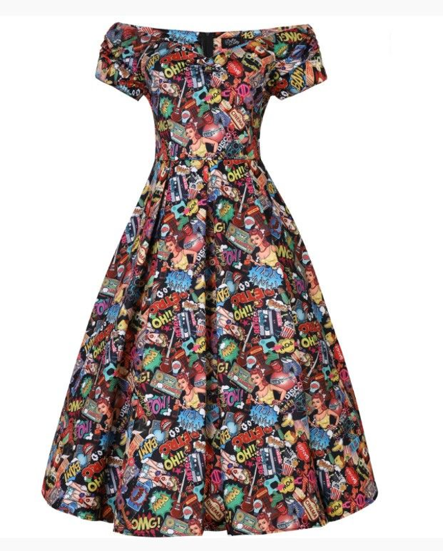 Lily Pop Art Off Shoulder Circle Dress | Letztes Unikat in Größe 44 bei Mystic-T