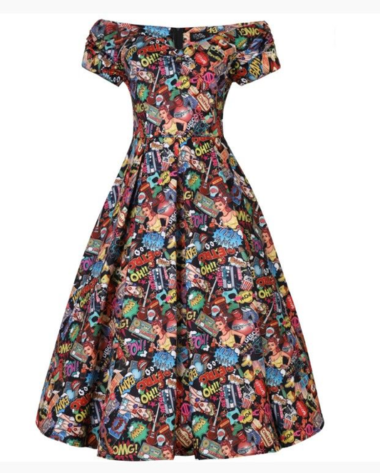 Lily Pop Art Off Shoulder Circle Dress | Letztes Unikat in Größe 44 bei Mystic-T