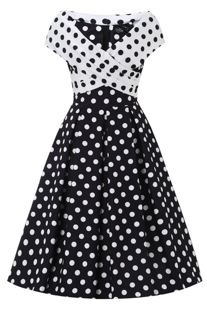 Beverly Cross-Over-Off-Shoulder Kleid – Zeitloser Polka Dots von Dolly & Dotty