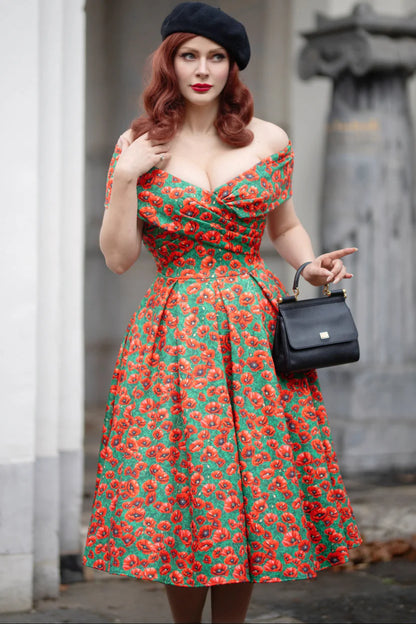 Beverly Off-Shoulder Swing Dress – Red Poppy Romantik pur