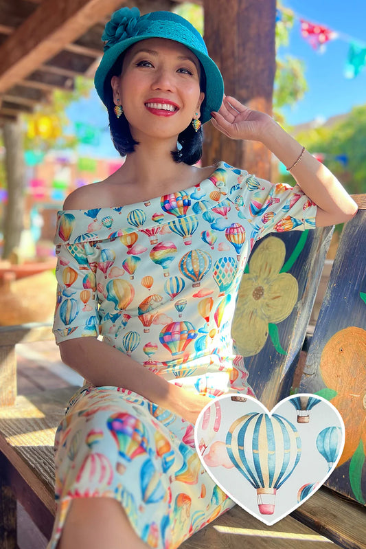 Valerie Off-Shoulder Kleid – Vintage-Glamour mit Heißluftballons
