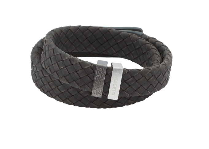 Geflochtenes lederarmband in Schwarz mit edelstahl elementen