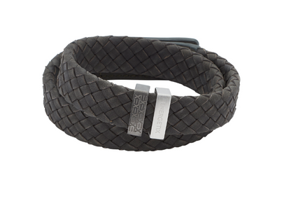 Geflochtenes lederarmband Schwarz mit Edelstahl