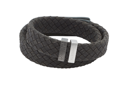 Geflochtenes lederarmband in Schwarz mit edelstahl elementen