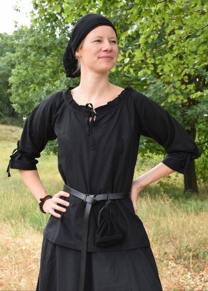 Mittelalter Bluse mit 3/4-Arm – Schwarz