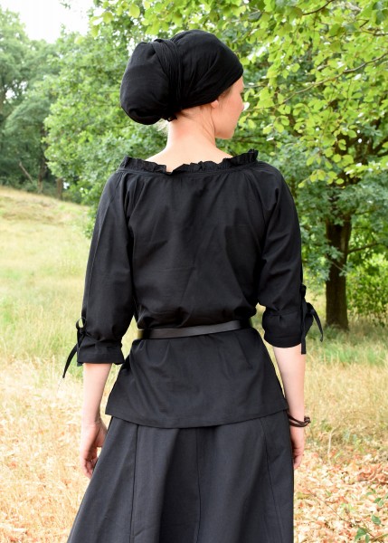Mittelalter Bluse mit 3/4-Arm – Schwarz