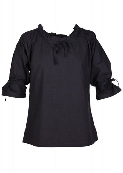 Mittelalter Bluse mit 3/4-Arm – Schwarz