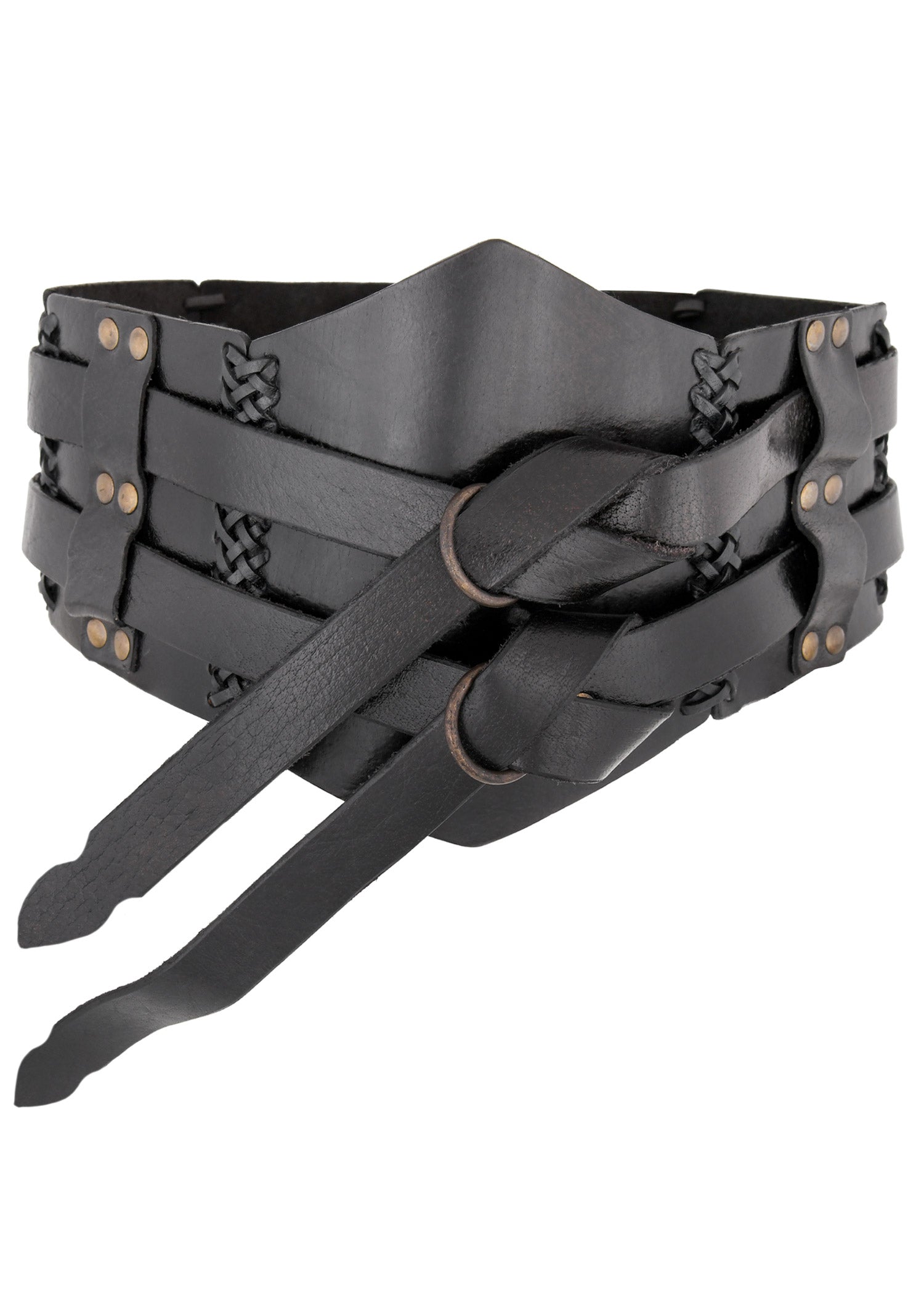Breiter Mittelalter Ledergürtel als Doppelgürtel mit Flechtnaht – Schwarz