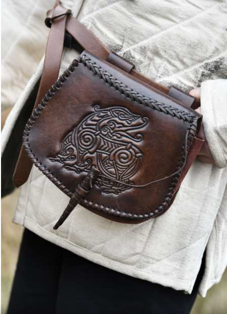 Gürteltasche aus Leder mit Drachen-Prägung