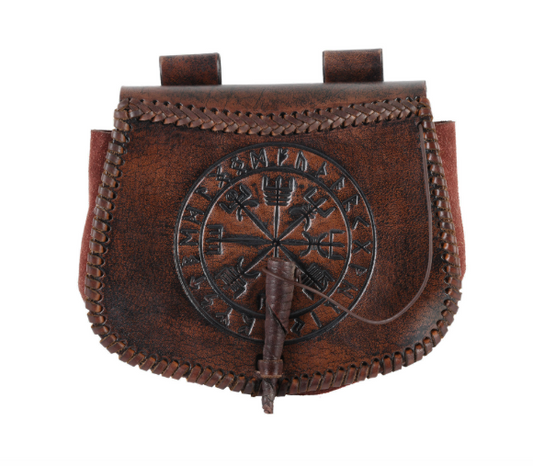 Gürteltasche aus Leder mit Vegvísir-Prägung, Braun