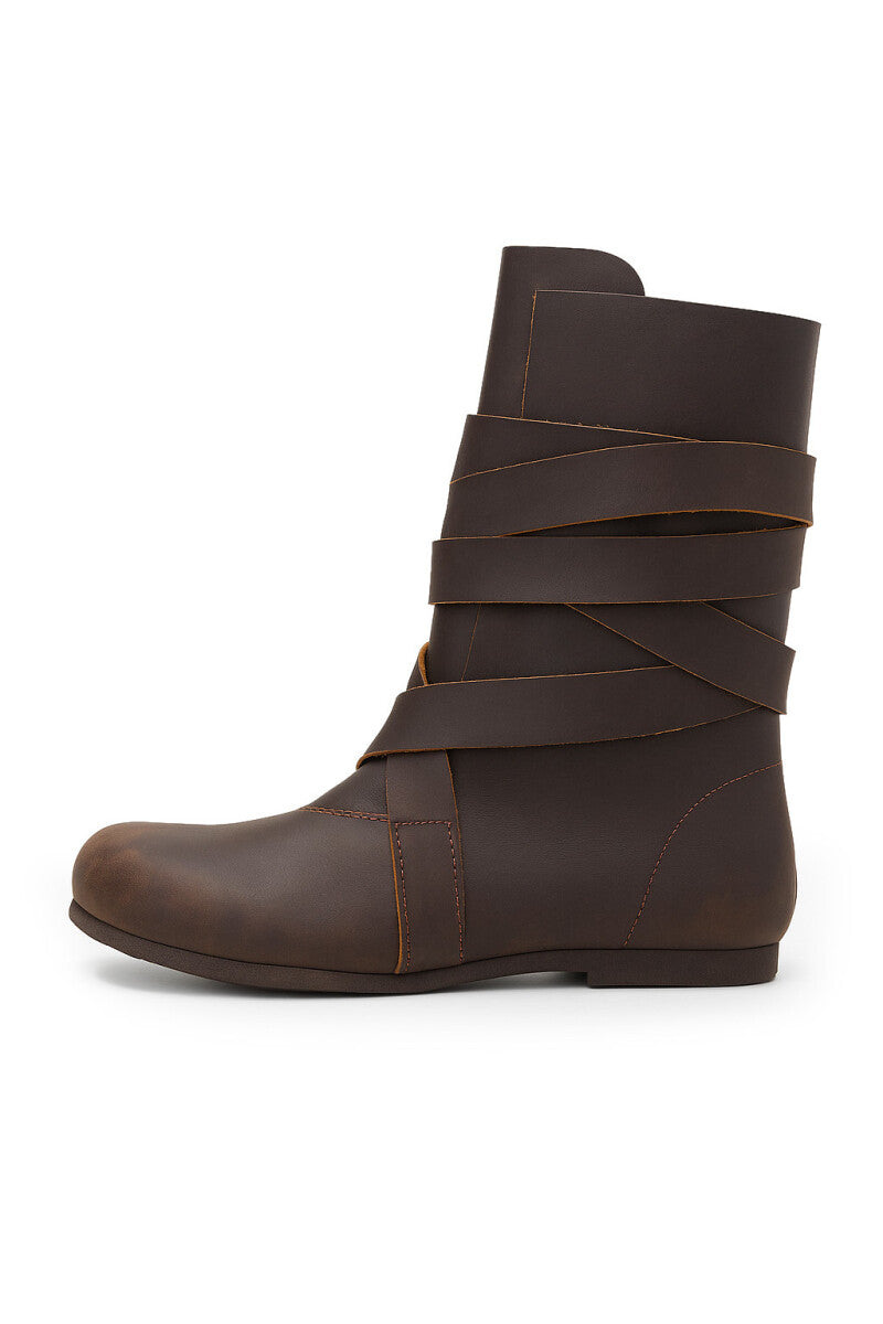 Wikinger Stiefel Leder mit hohem Schaft und Gummisohle