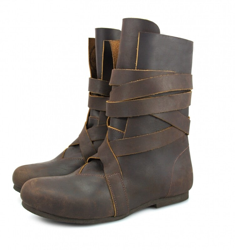 Mittelalter Stiefel aus Nubukleder mit Riemen für LARP