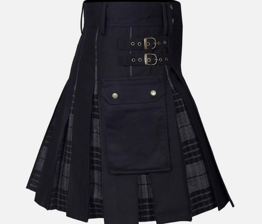 Kilt Mittellanger Rock Traditioneller Schottenrock Schwarz Grau