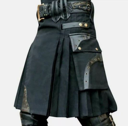Kilt Mittellanger Rock Traditioneller Schottenrock Schwarz