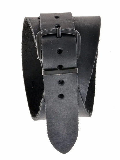 Schwarzes Mittelalter Lederarmband aus Nubukleder mit Schnallenverschluss