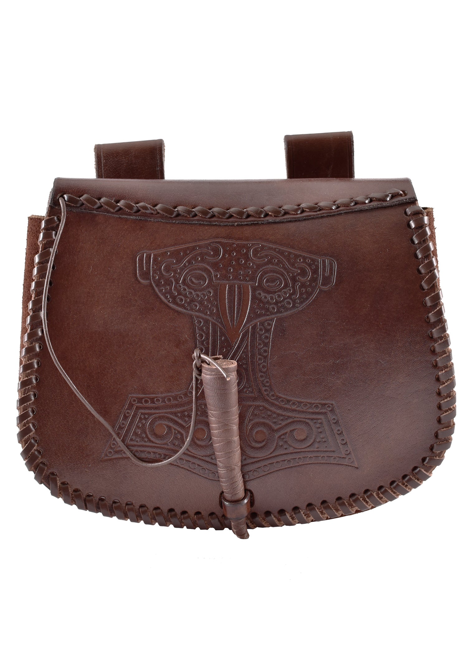 Wikinger Gürteltasche Leder braun mit Thorshammer Prägung