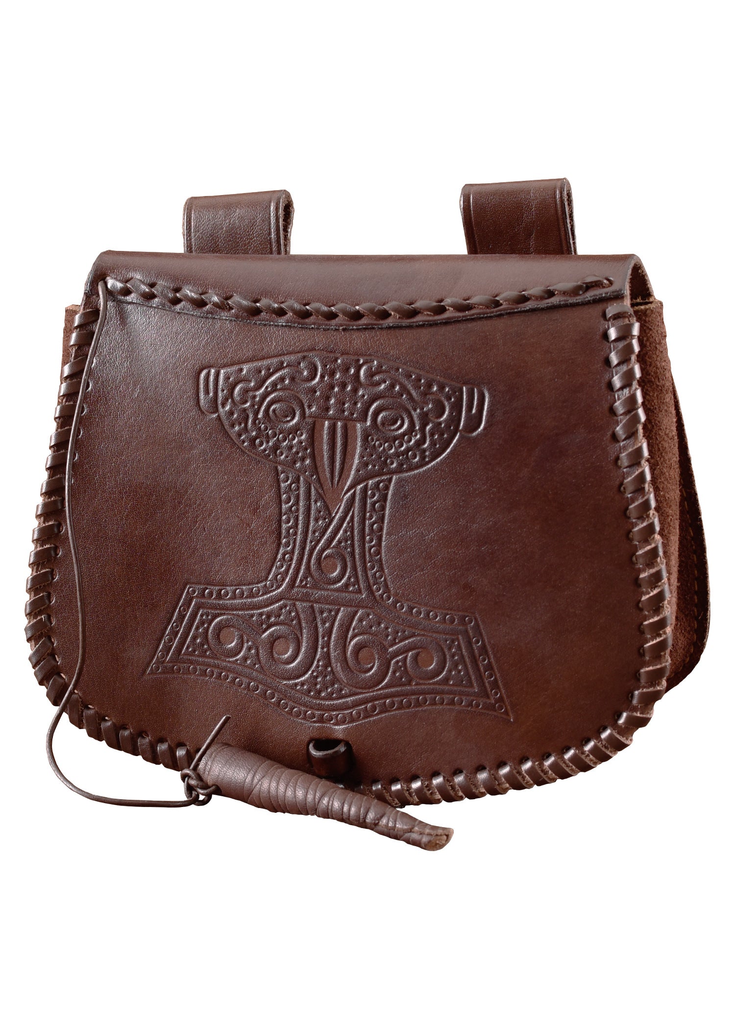 Wikinger Gürteltasche Leder braun mit Thorshammer Prägung