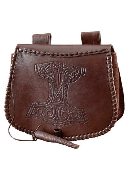 Wikinger Gürteltasche Leder braun mit Thorshammer Prägung