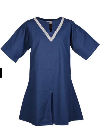 Mittelalterliche Kurzärmelige Tunika mit Zierborte – Blau