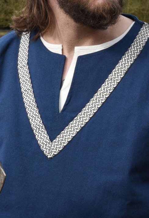 Mittelalterliche Kurzärmelige Tunika mit Zierborte – Blau
