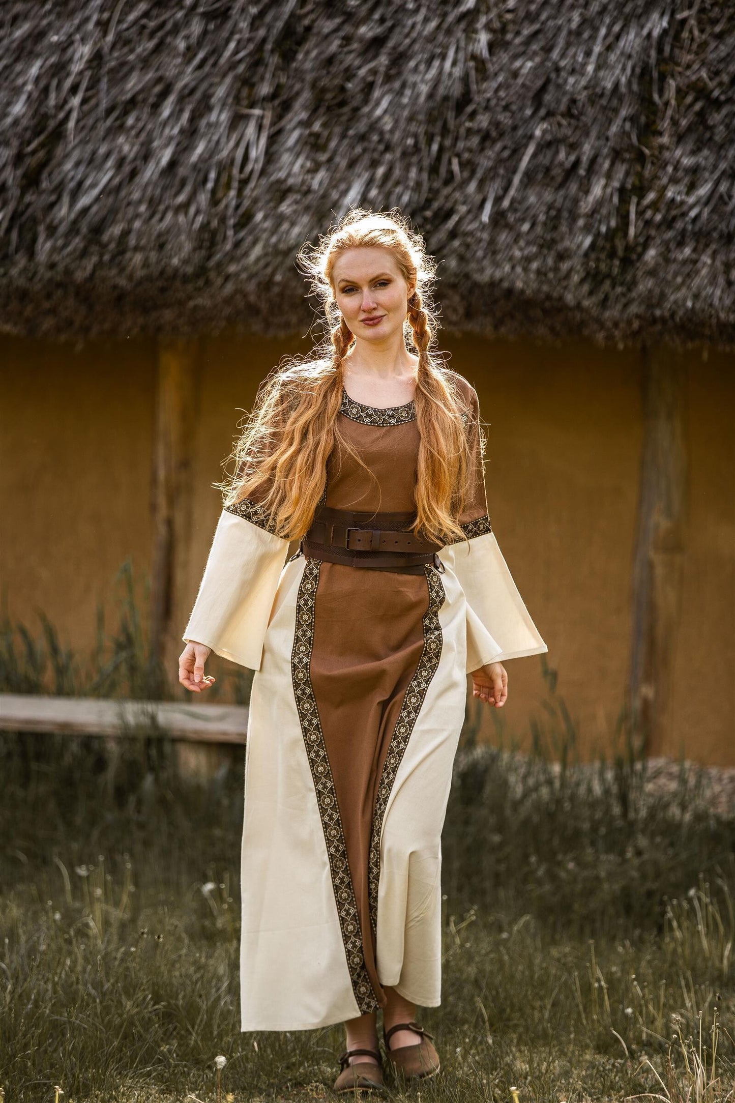 Mittelalter Baumwollkleid Braun/Natur