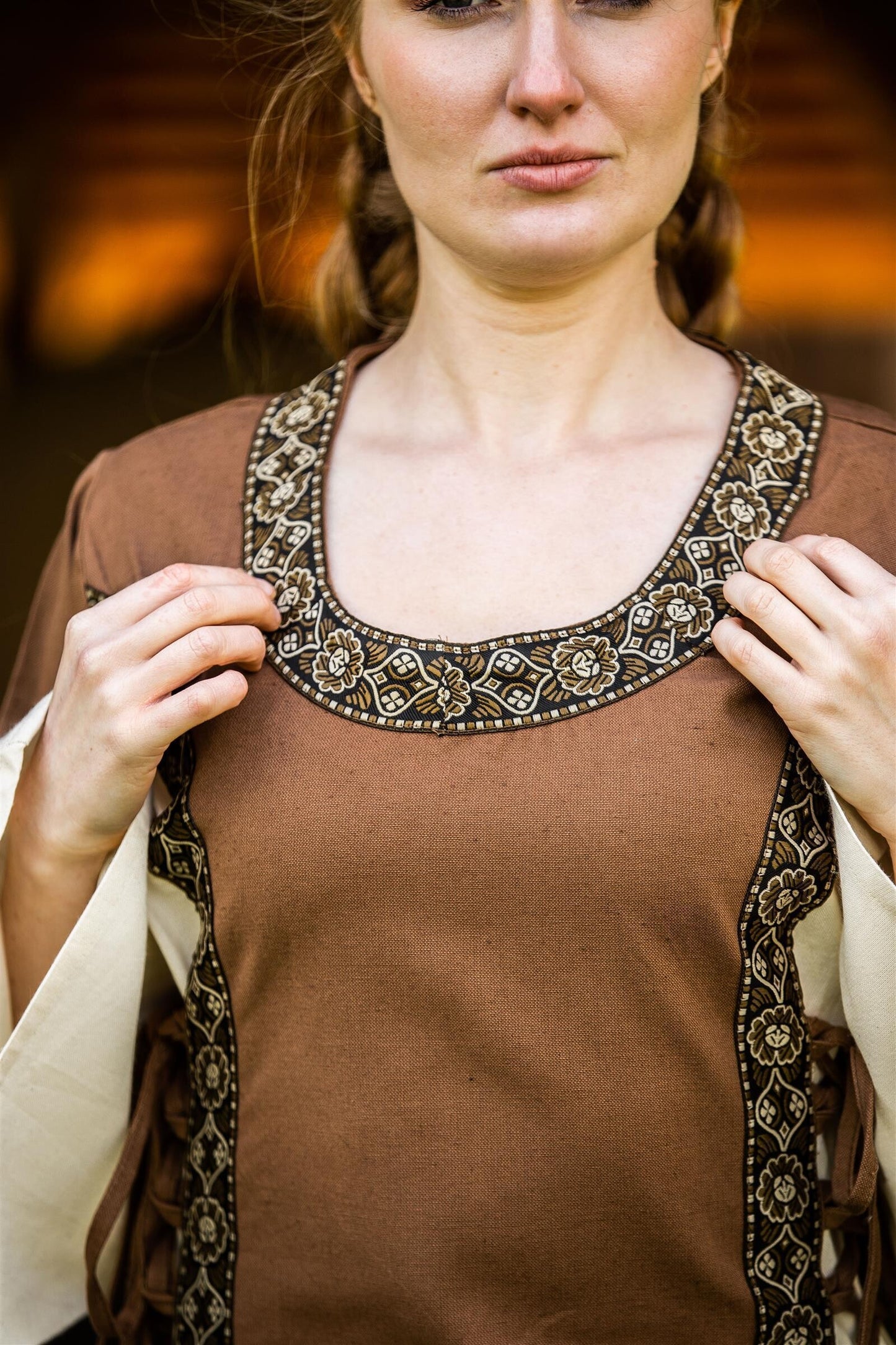 Mittelalter Baumwollkleid Braun/Natur