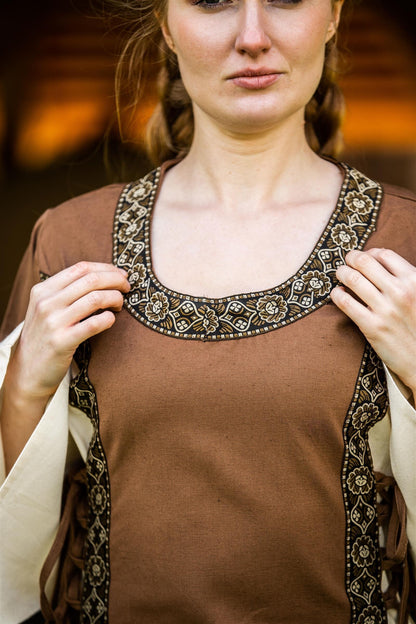 Mittelalter Baumwollkleid Braun/Natur