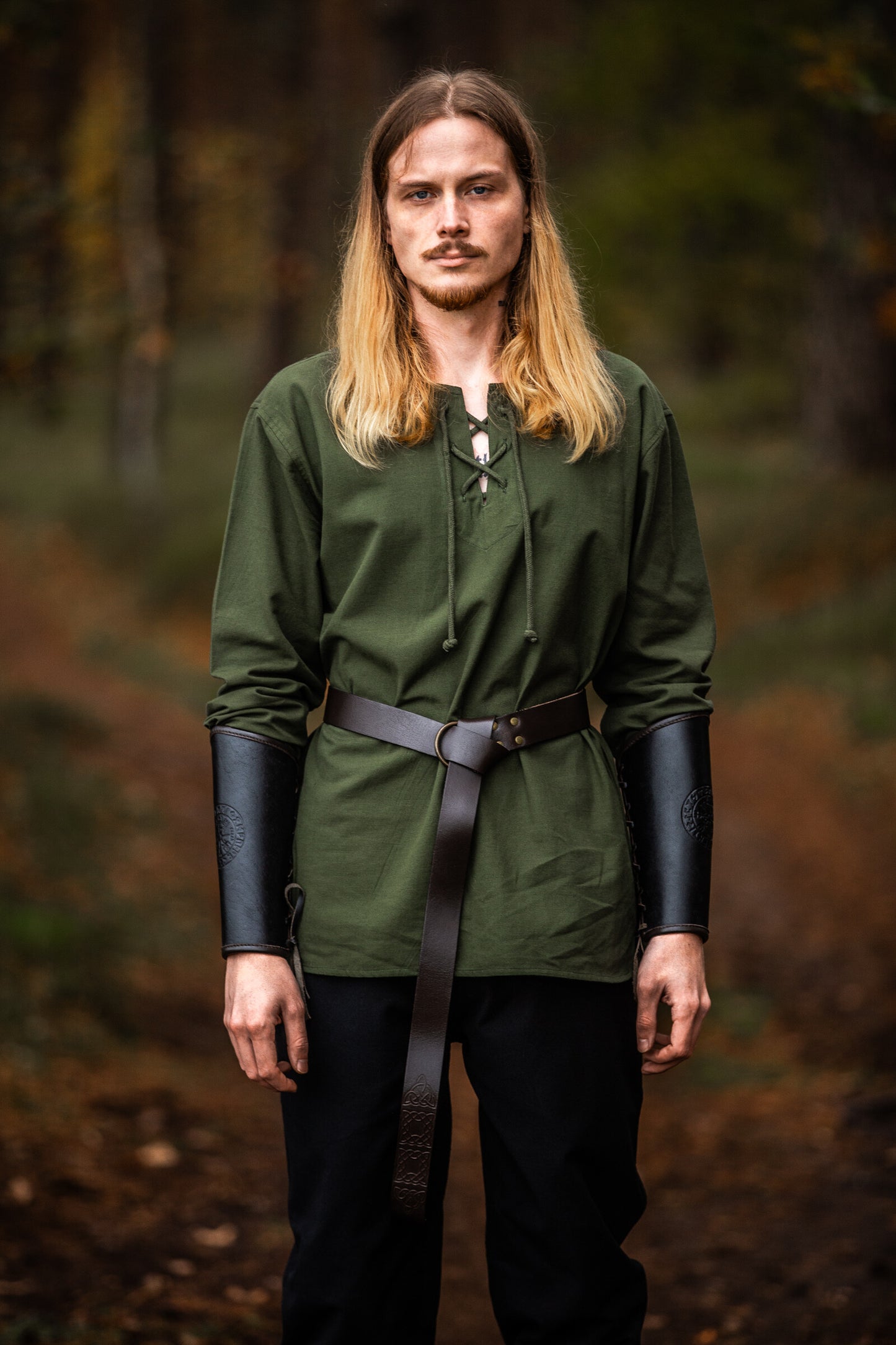 Mittelalter Hemd runder Schnürhalsausschnitt, Grün