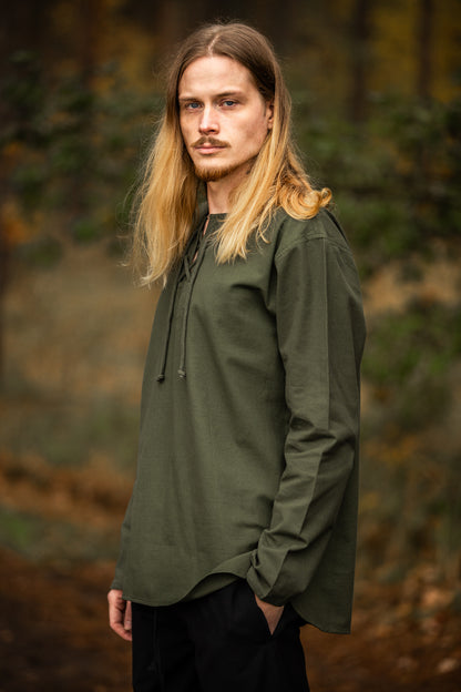 Mittelalter Hemd runder Schnürhalsausschnitt, Grün