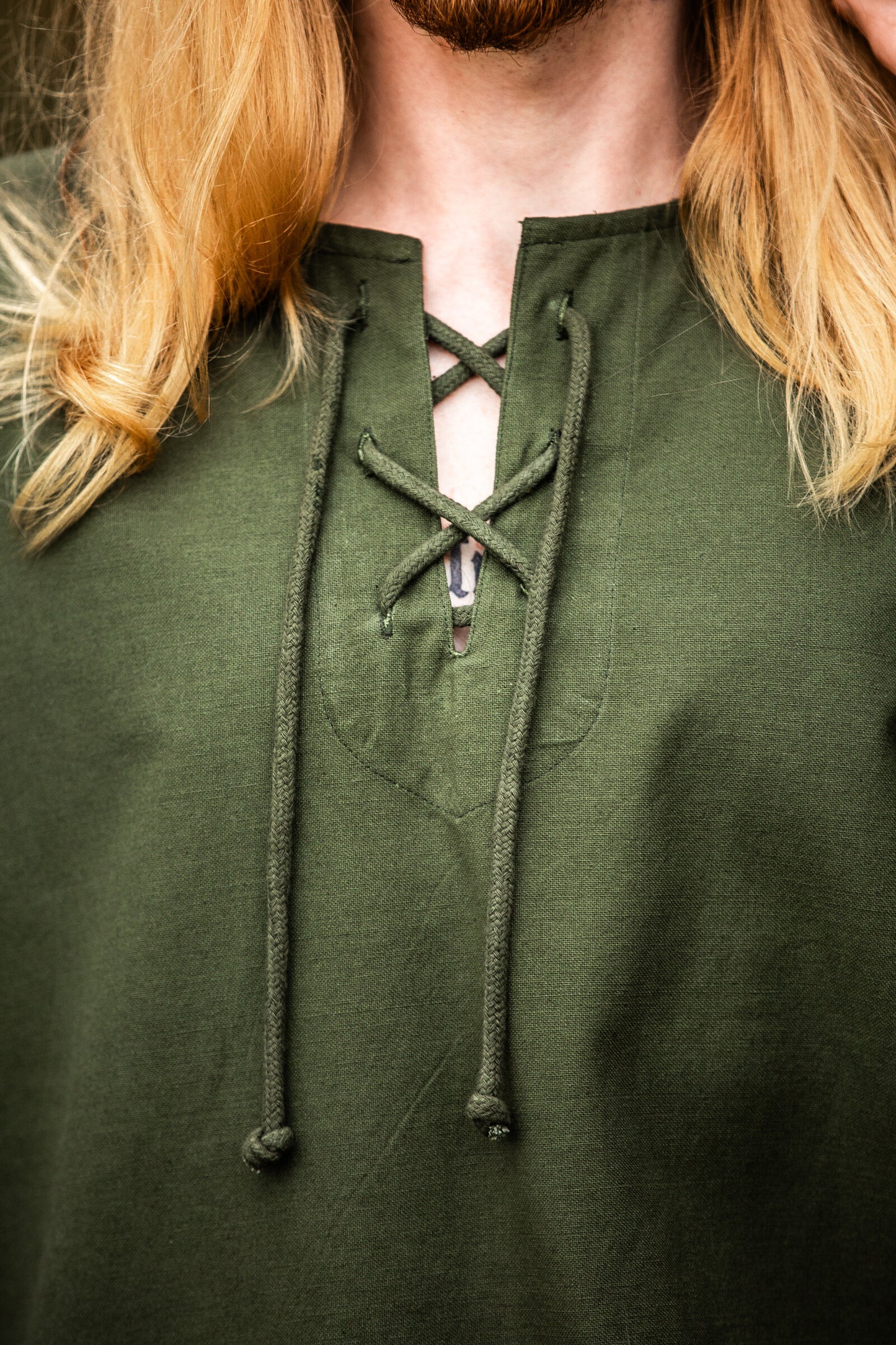 Mittelalter Hemd runder Schnürhalsausschnitt, Grün