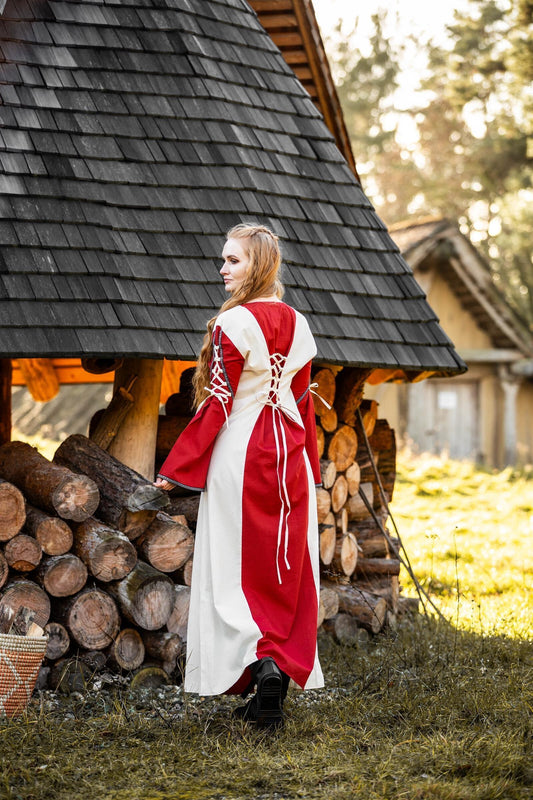 Mittelalter Kleid Amalia Natur/Rot