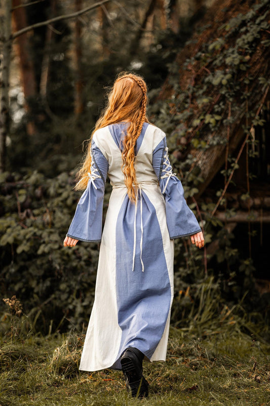 Mittelalter Kleid Amalia Natur/Taubenblau