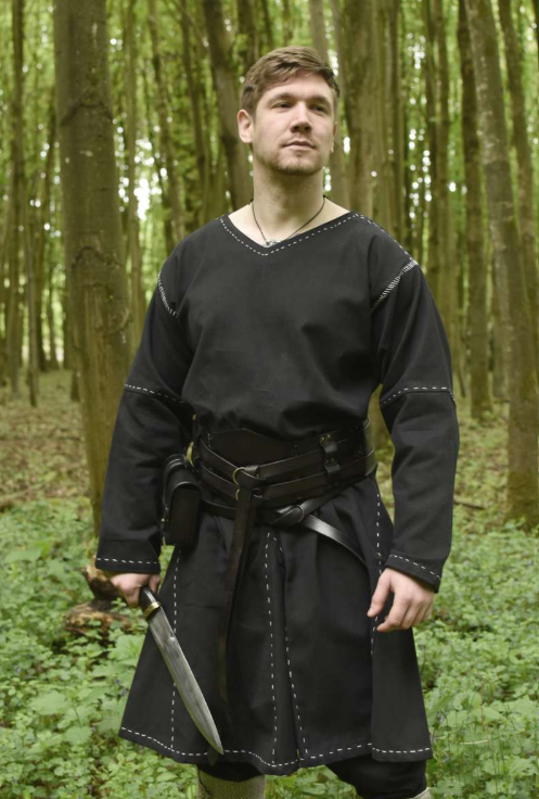 Mittelalter Kragelund Tunika, langarm, schwarz