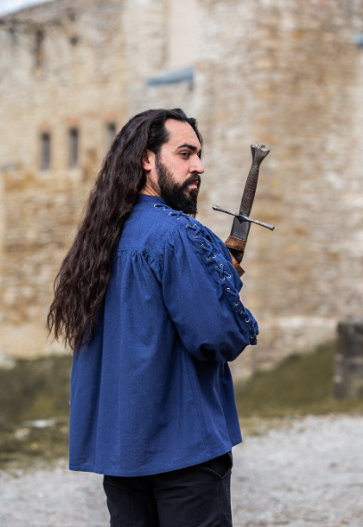 Mittelalter Schnürhemd mit Ösen, Blau