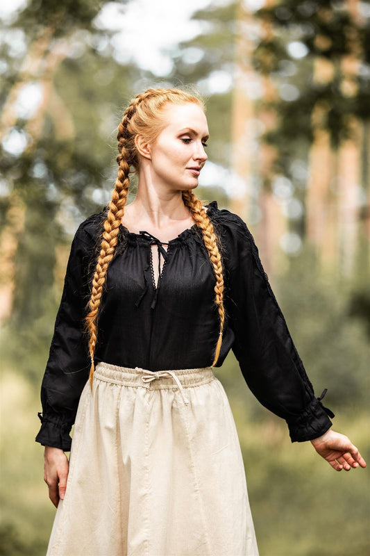 Mittelalterbluse mit Spitze Schwarz
