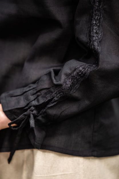Mittelalterbluse mit Spitze Schwarz