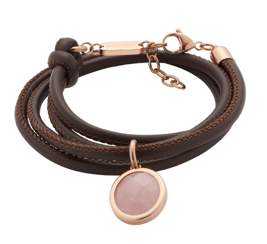 Lederarmband mit Rosenquarz-Anhänger , one size