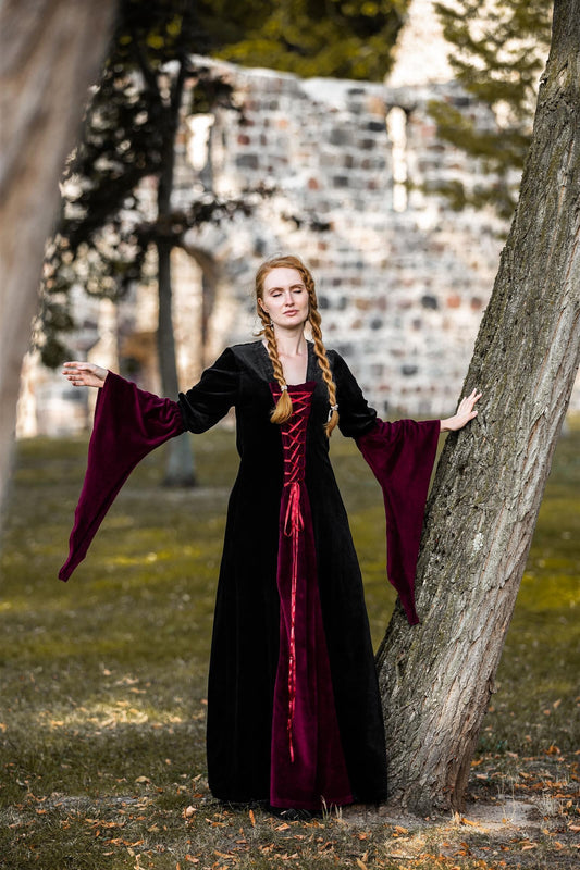 Mittelalter Samtkleid Schwarz/Rot