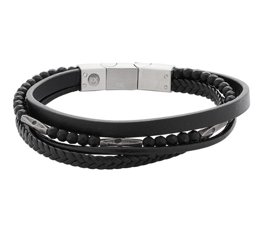 Mehrreihiges Lederarmband mit Edelstahl-Verschluss
