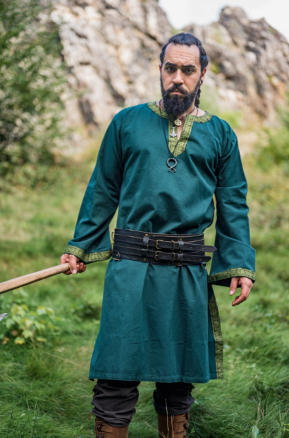 Mittelalter Tunika mit Bordüre, Grün