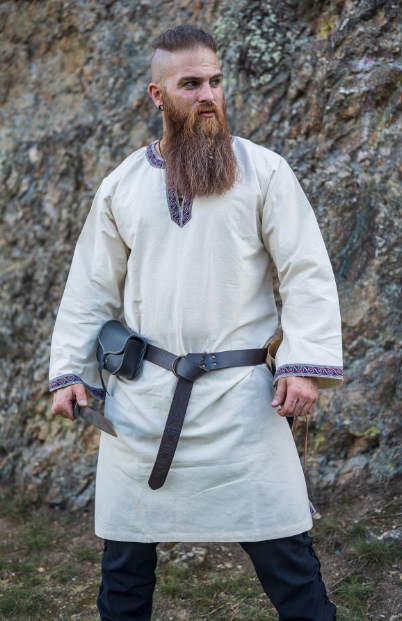 Mittelalter Tunika mit Bordüre, Natur