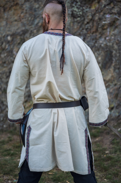 Mittelalter Tunika mit Bordüre, Natur