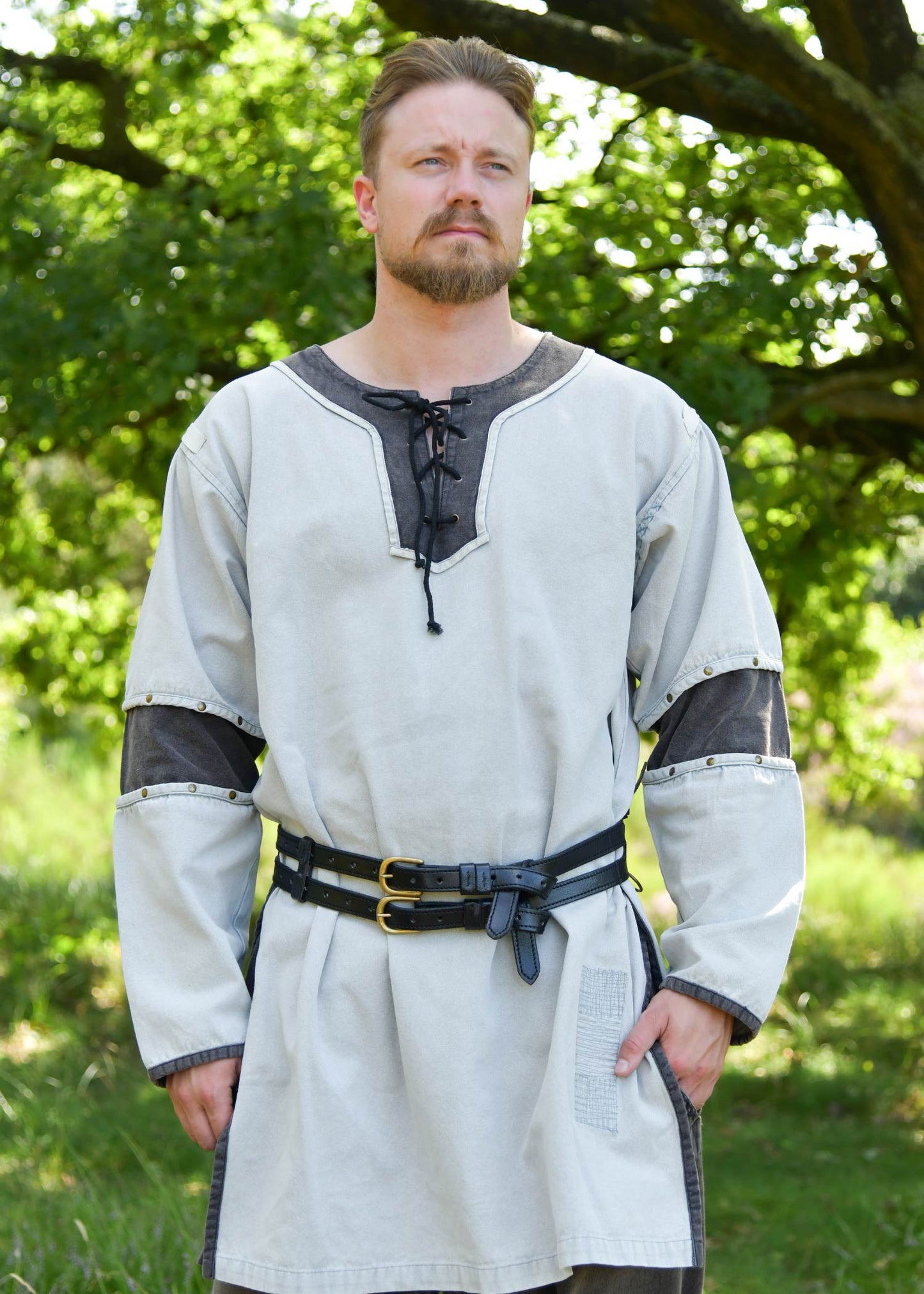 Mittelalter Tunika Used-Look, grau