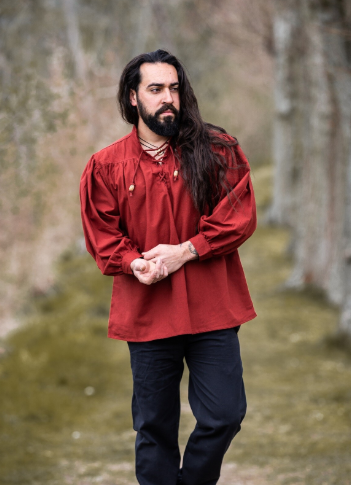 Mittelalter Stehkragen-Schnürhemd Rot