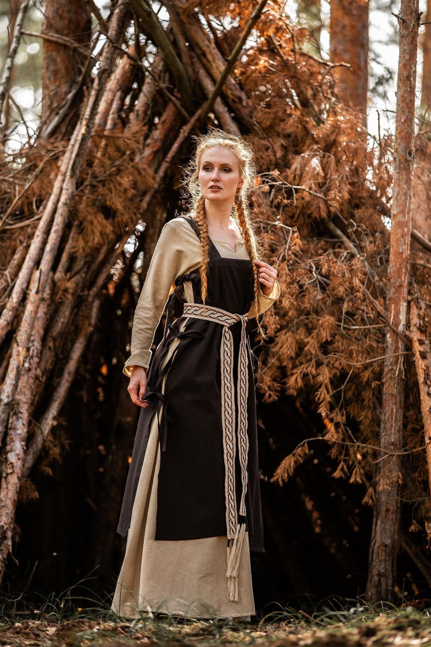 Mittelalter Überkleid Schürze Braun
